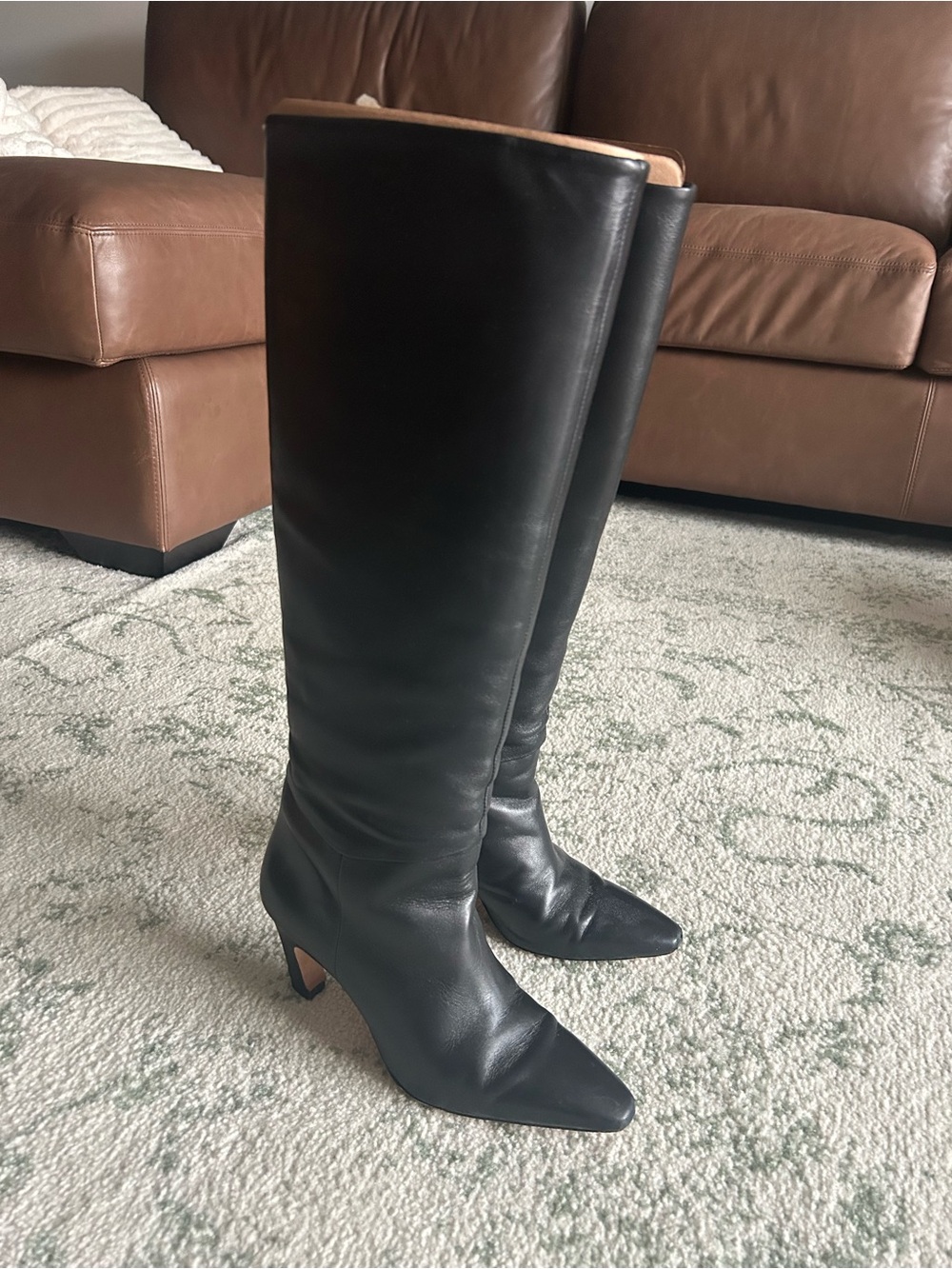Everlane Black Pointed-Toe Knee-High Leather Boots